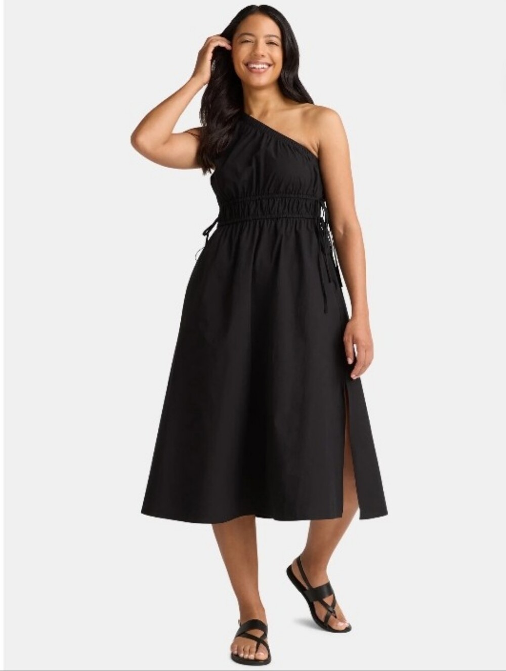 Time And Tru One Shoulder Black Cotton Dress